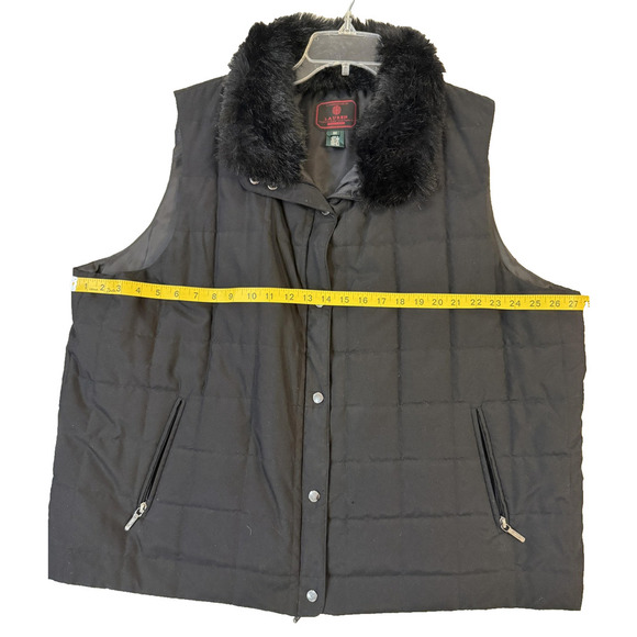 Lauren by Ralph Lauren Vest Womens 3X BLACK LABEL Faux Fur Collar Quilted Black - Picture 6 of 10